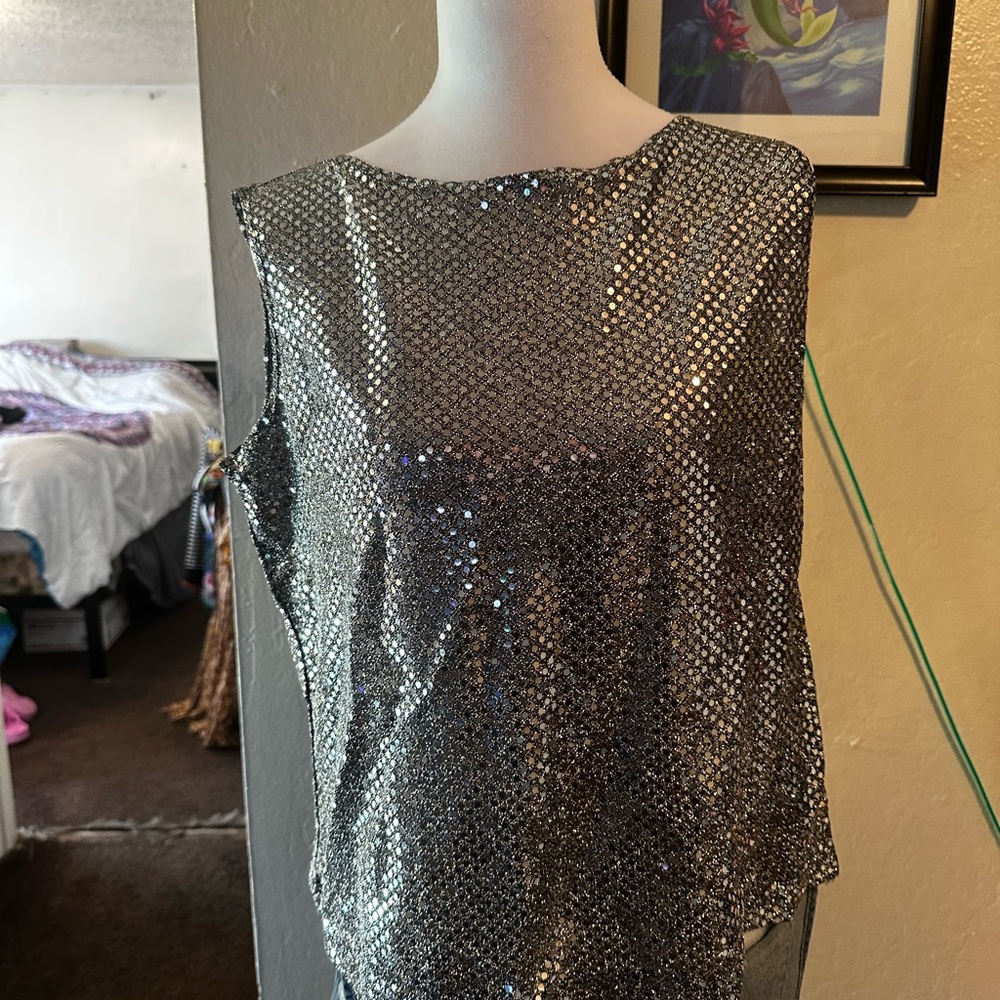 Notations Silver Sequin Sleeveless Camisole vintage y2k